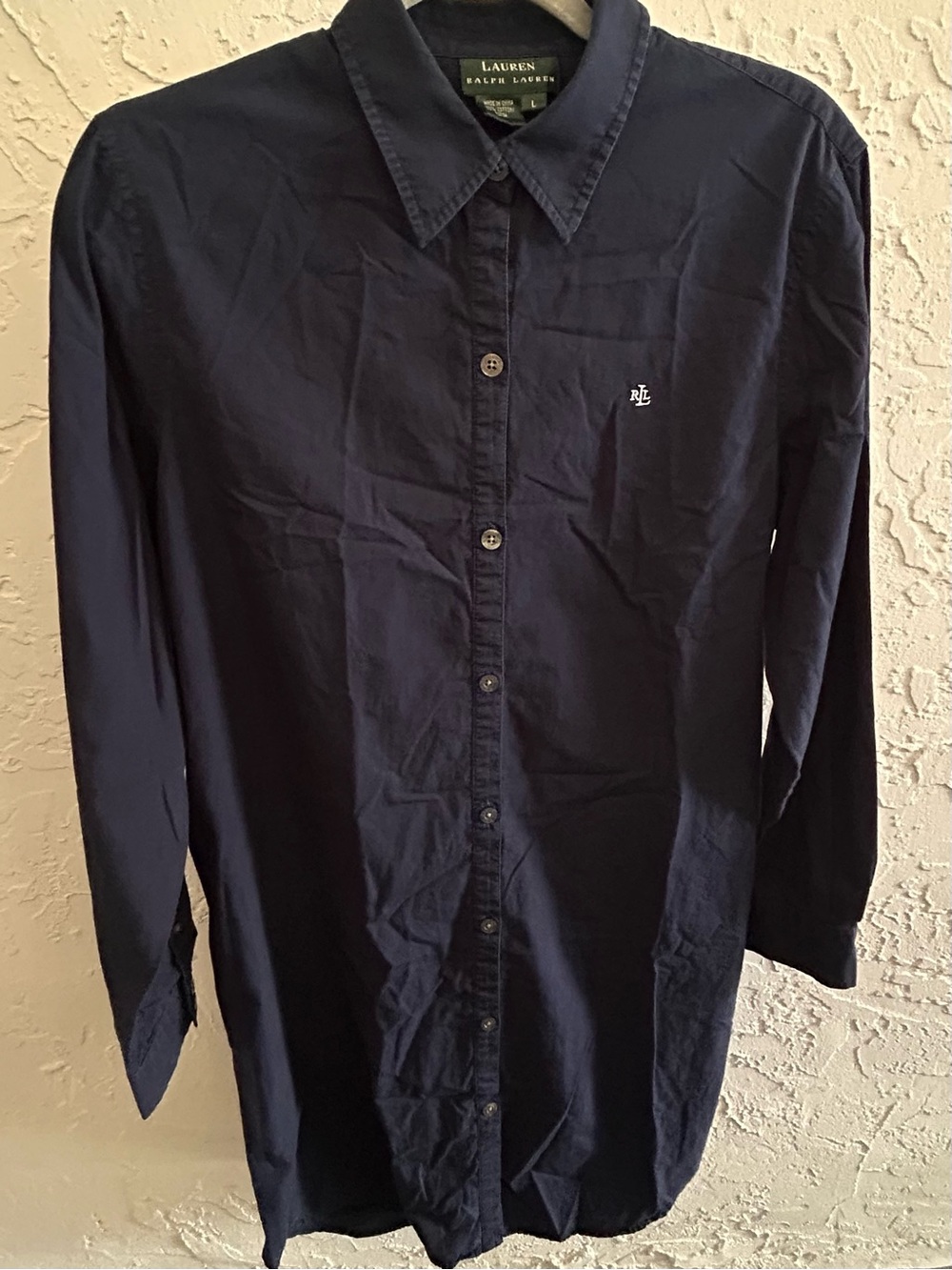 Lauren Ralph Lauren Navy long sleeve button- up shirt L